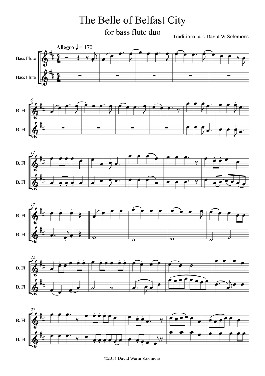The Belle of Belfast City (I'll tell my ma when I get home) for 2 bass flutes Flute Duet scores gallery preview page 1