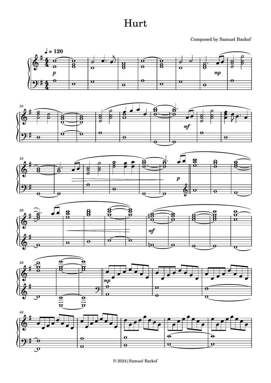 Hurt Hurt Easy Piano scores gallery preview page 1
