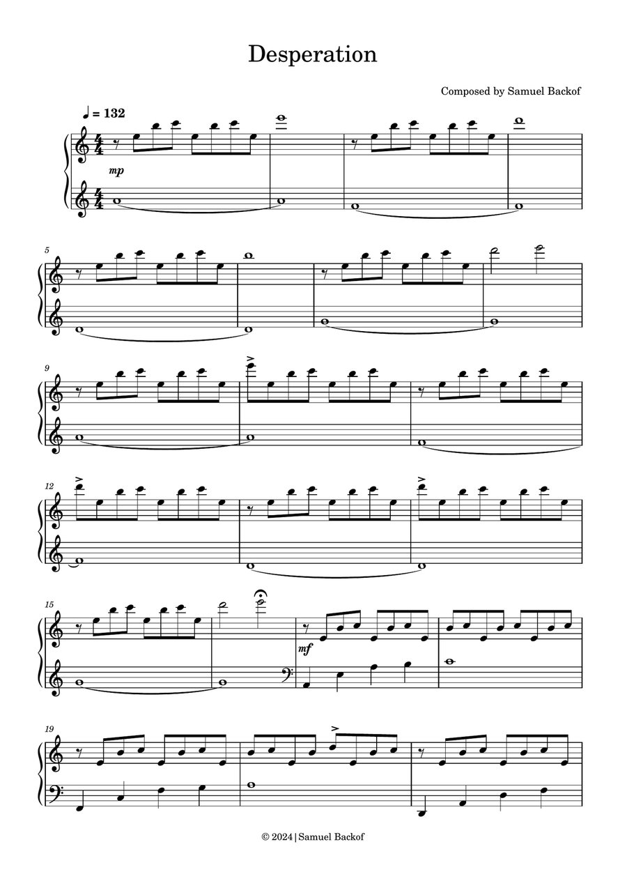 Desperation Desperation Easy Piano scores gallery preview page 1