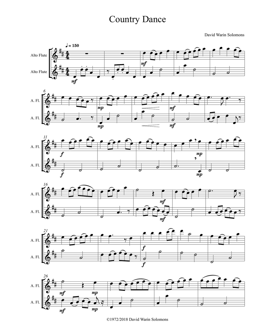 Country dance for 2 alto flutes Flute Duet scores gallery preview page 1