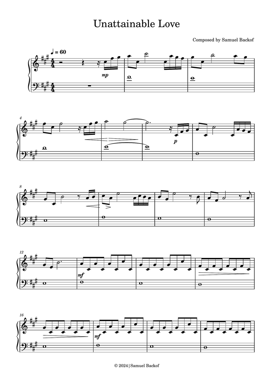 Unattainable Love Unattainable Love Easy Piano scores gallery preview page 1