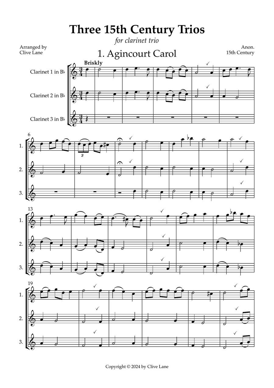 Three 15th Century Trios for three clarinets Woodwind Trio scores gallery preview page 3