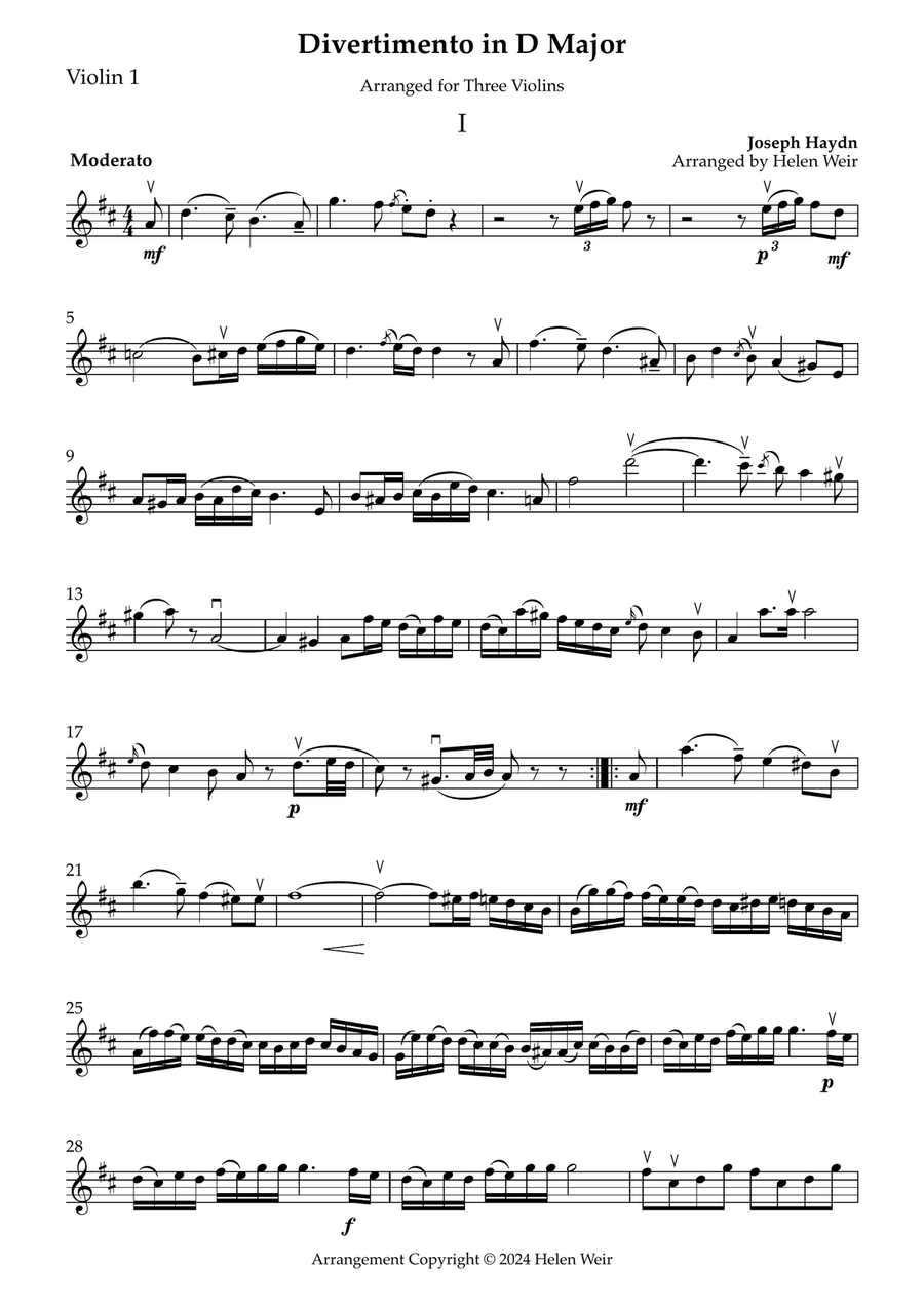 D Major Violin Trio, HAYDN for 3 Violins (Viola option) String Trio scores gallery preview page 3
