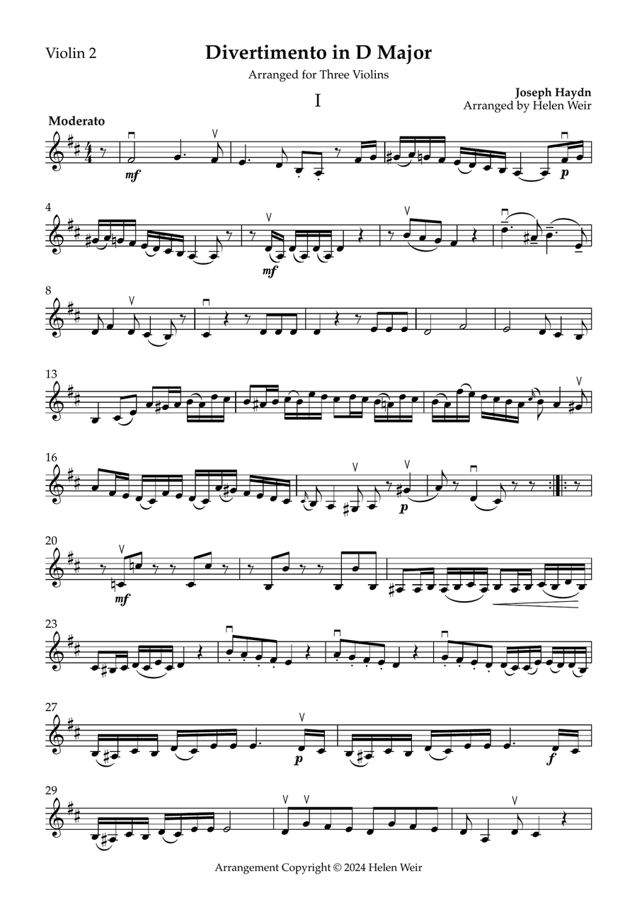 D Major Violin Trio, HAYDN for 3 Violins (Viola option) String Trio scores gallery preview page 4