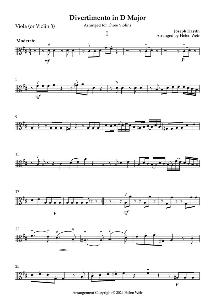 D Major Violin Trio, HAYDN for 3 Violins (Viola option) String Trio scores gallery preview page 6