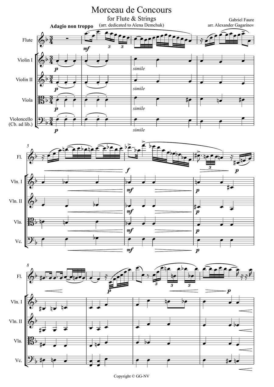 Morceau de Concours for Flute and Strings String Orchestra scores gallery preview page 1