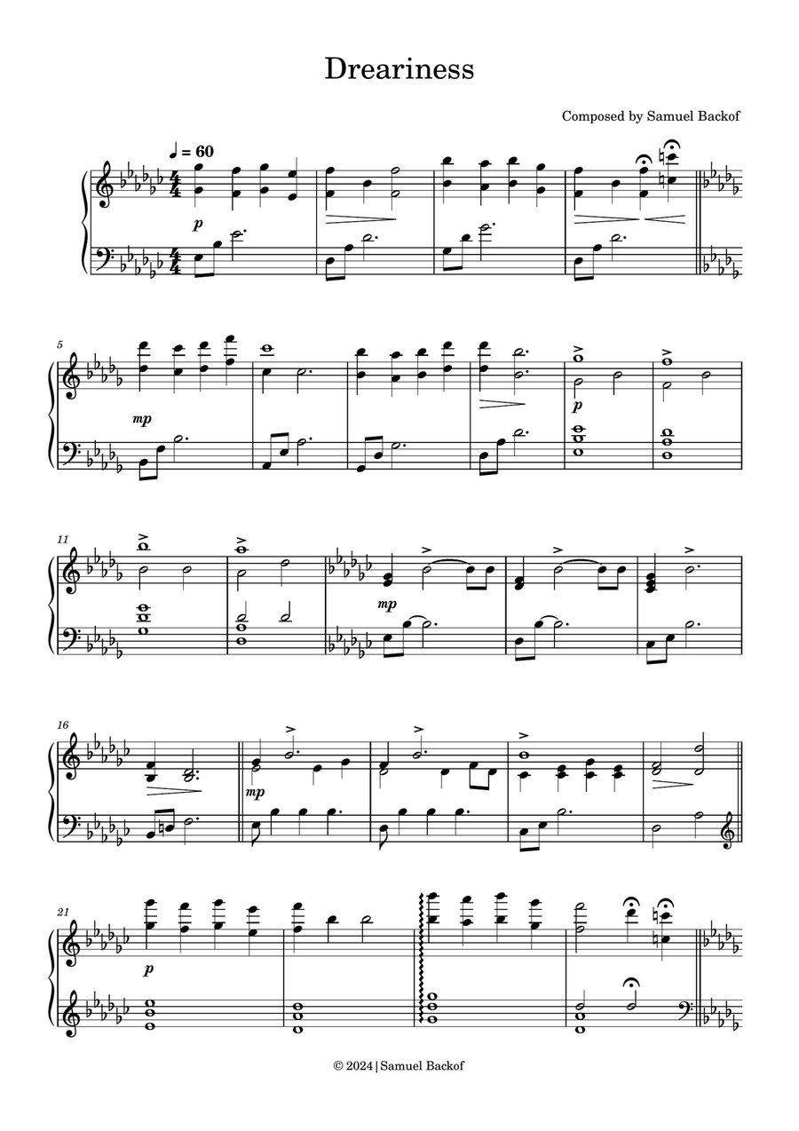 Dreariness Dreariness Easy Piano scores gallery preview page 1