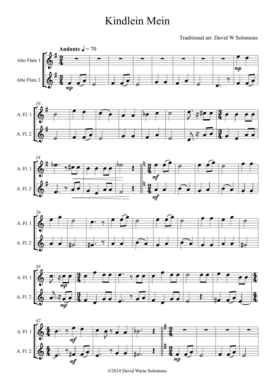 Kindlein mein (My little child) for 2 alto flutes Flute Duet scores gallery preview page 1