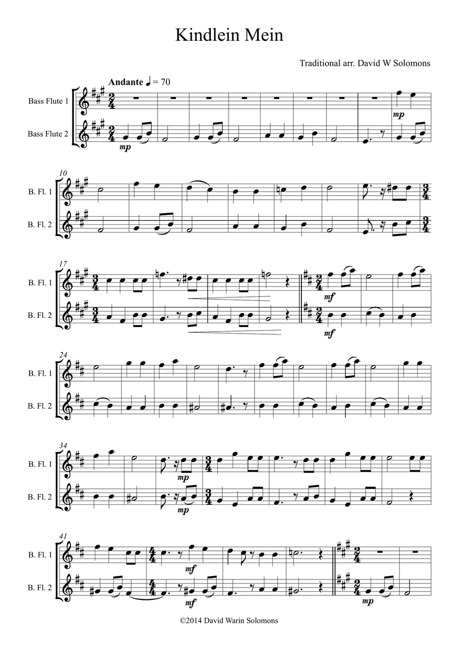 Kindlein mein (My little child) for 2 bass flutes Flute Duet scores gallery preview page 1