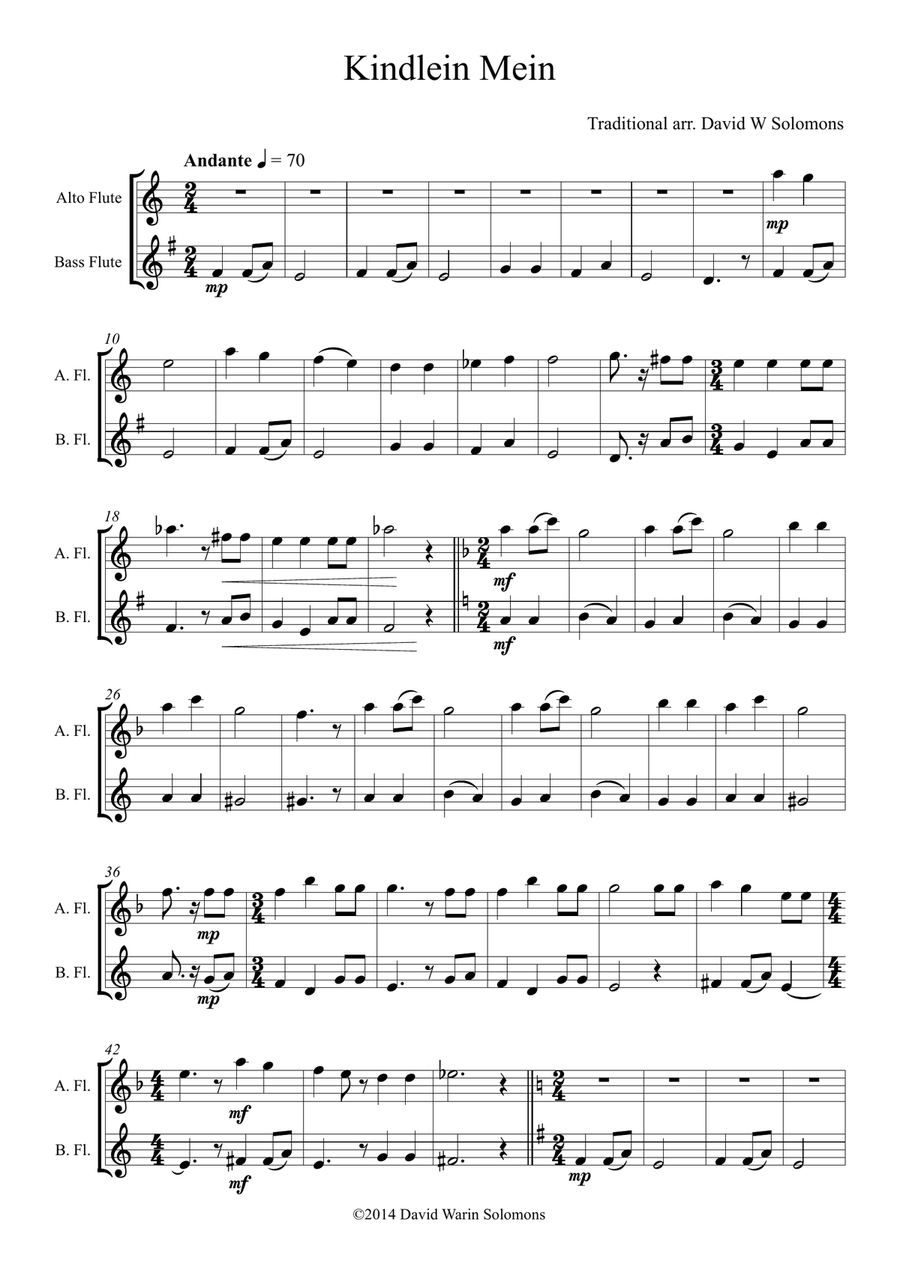 Kindlein mein (My little child) for alto and bass flutes Flute Duet scores gallery preview page 1