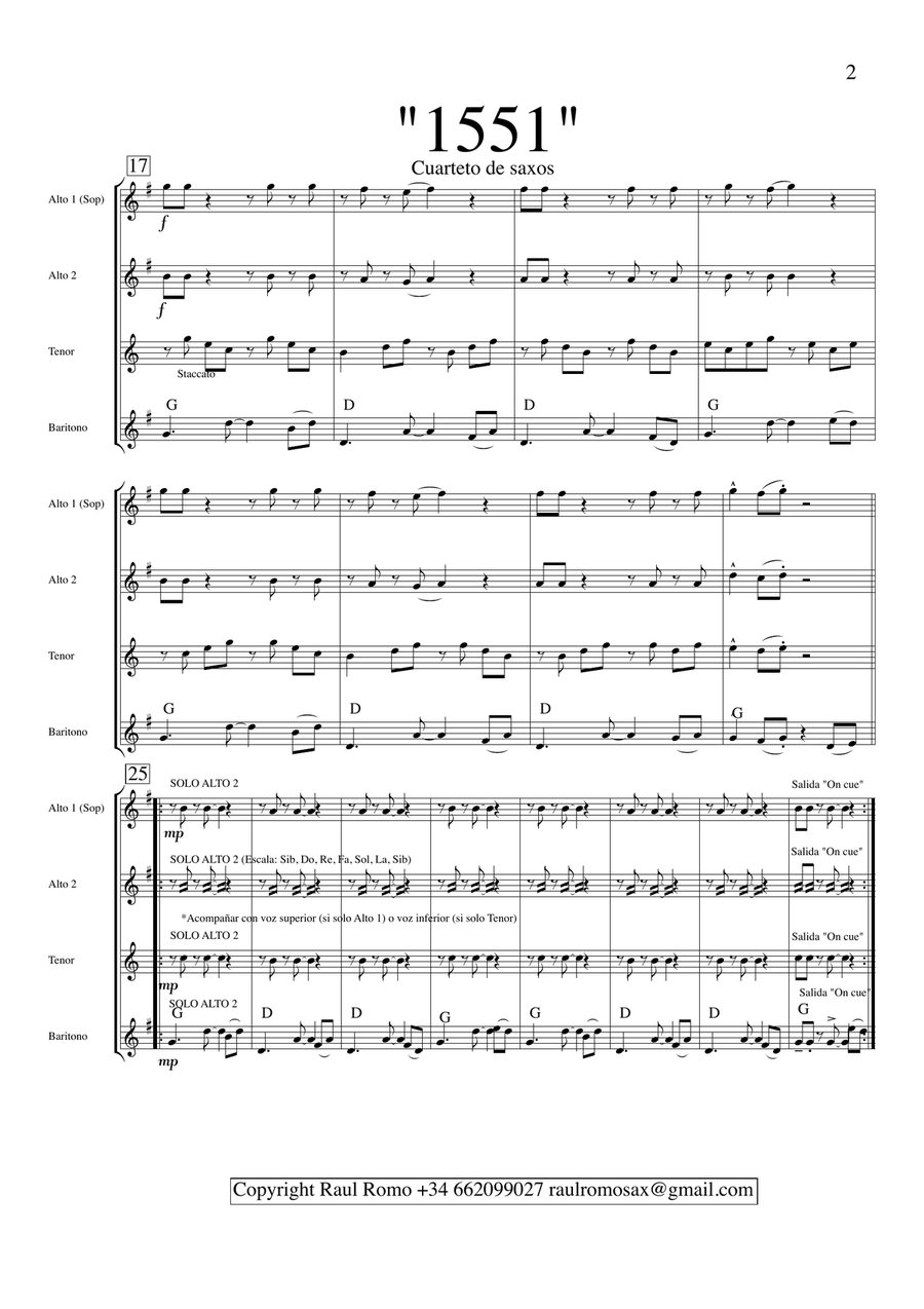 1551 - SAX QUARTET - AATB SATB Saxophone Quartet scores gallery preview page 2