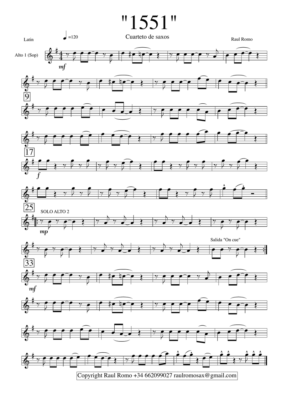 1551 - SAX QUARTET - AATB SATB Saxophone Quartet scores gallery preview page 5