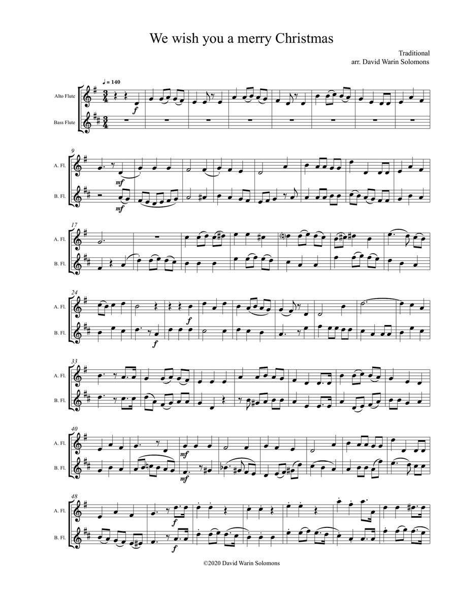 We wish you a merry Christmas for alto and bass flutes Flute Duet scores gallery preview page 1