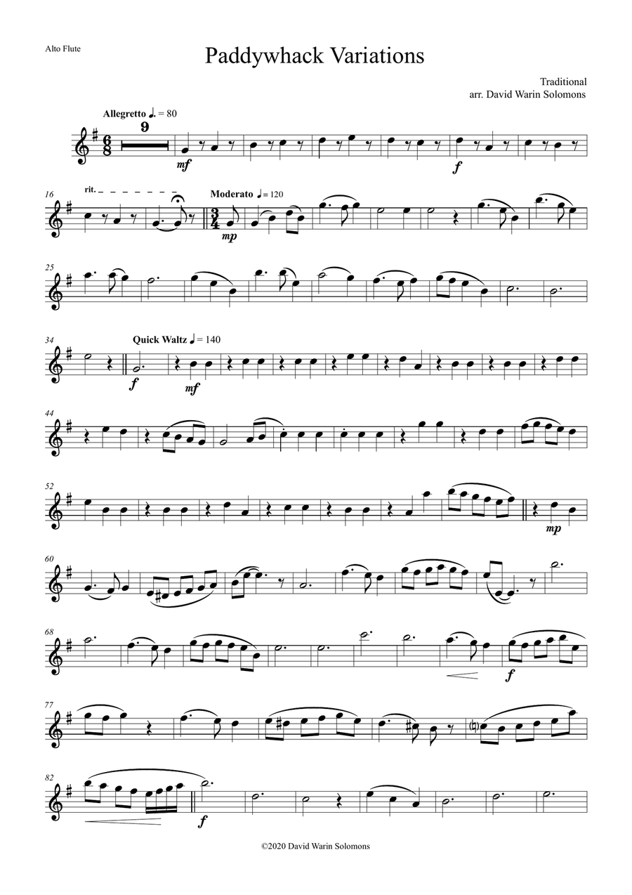 Paddywhack Variations for alto and bass flutes Flute Duet scores gallery preview page 4