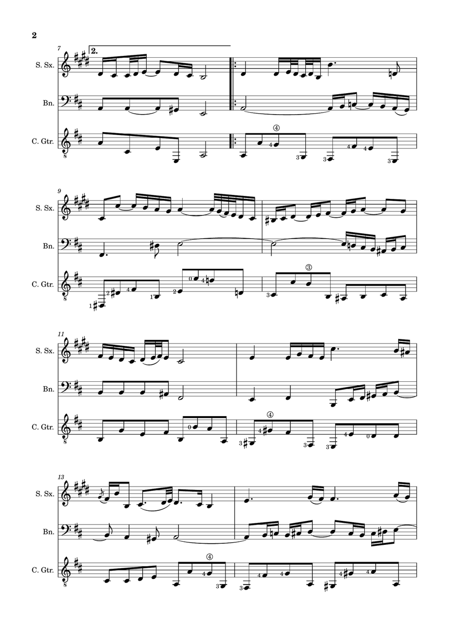 Air on the G String. For S. Sax, Bassoon and Guitar. Score and Parts. Small Ensemble scores gallery preview page 2