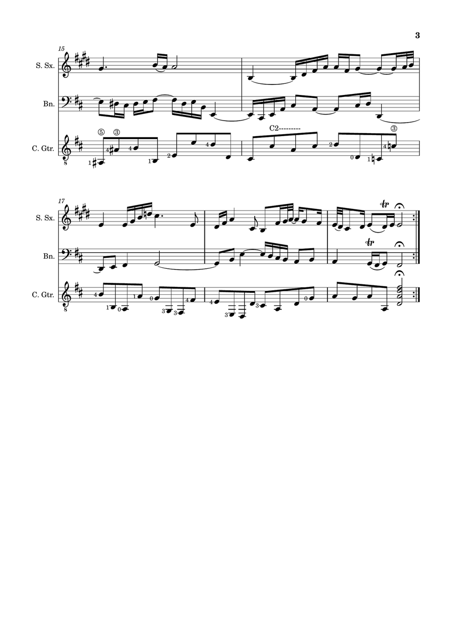 Air on the G String. For S. Sax, Bassoon and Guitar. Score and Parts. Small Ensemble scores gallery preview page 3