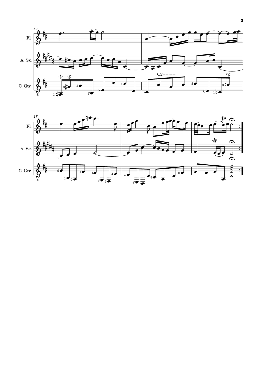 Air on the G String. For Flute, A. Sax and Guitar. Score and Parts. Small Ensemble scores gallery preview page 3