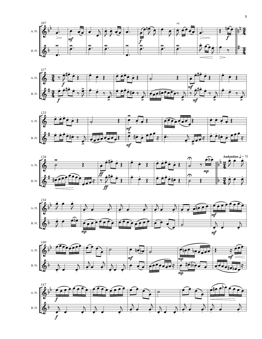 Variations on Noel Nouvelet for alto and bass flutes Flute Duet scores gallery preview page 3