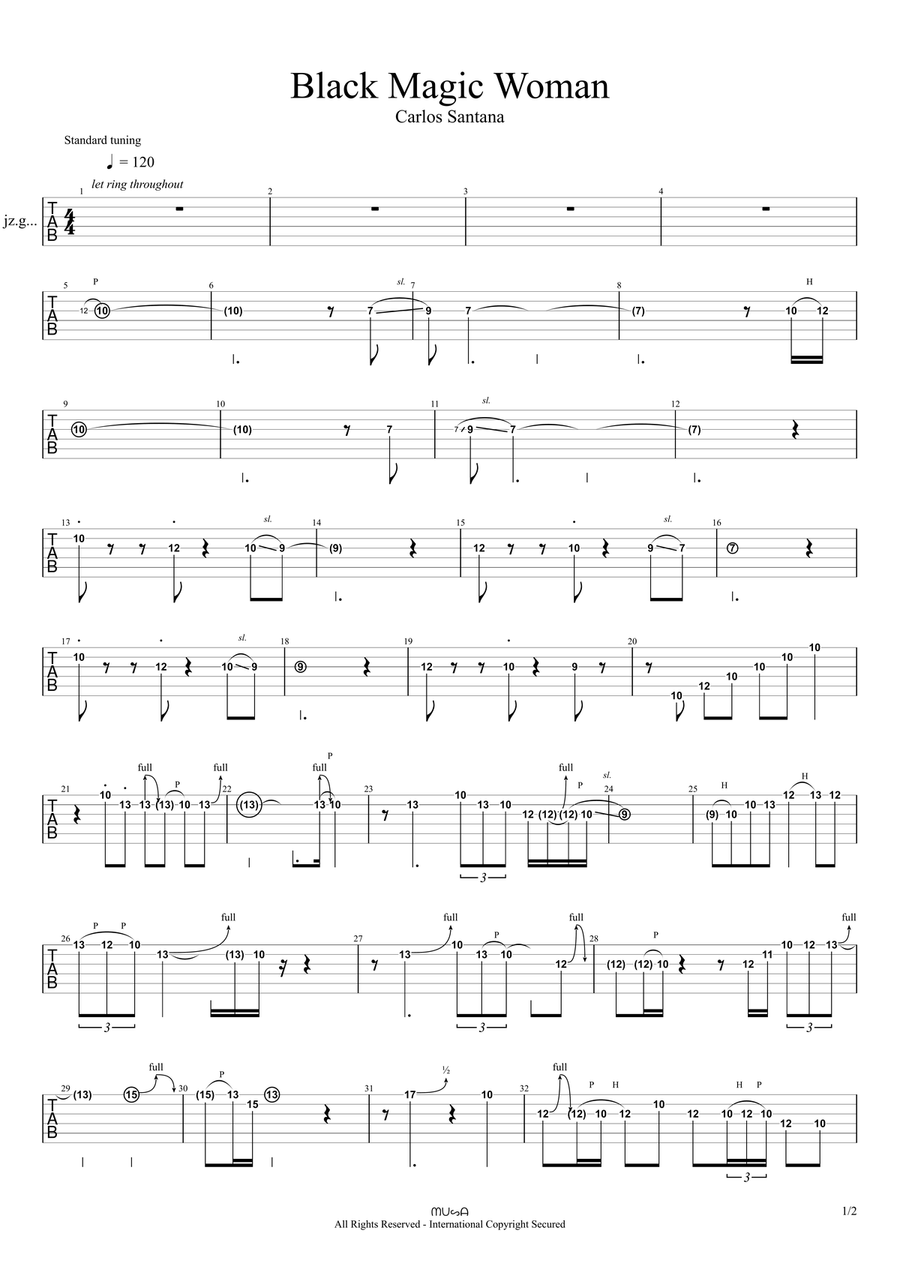 Black Magic Woman – Full Band Transcription (MP3 + Sheet Music) Acoustic Guitar scores gallery preview page 1