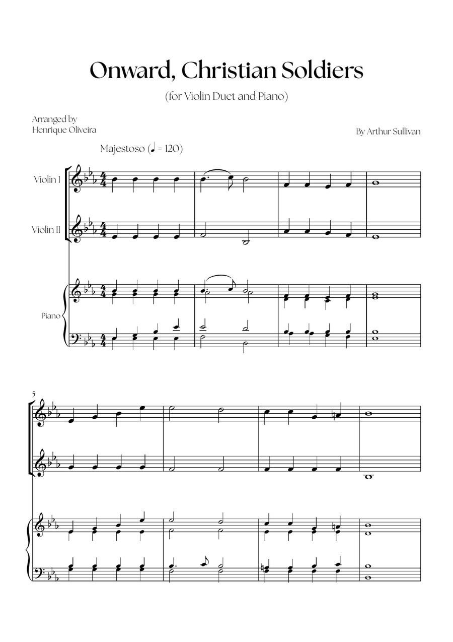 Onward, Christian Soldiers (Violin Duet and Piano) - Easy Level String Duet scores gallery preview page 1
