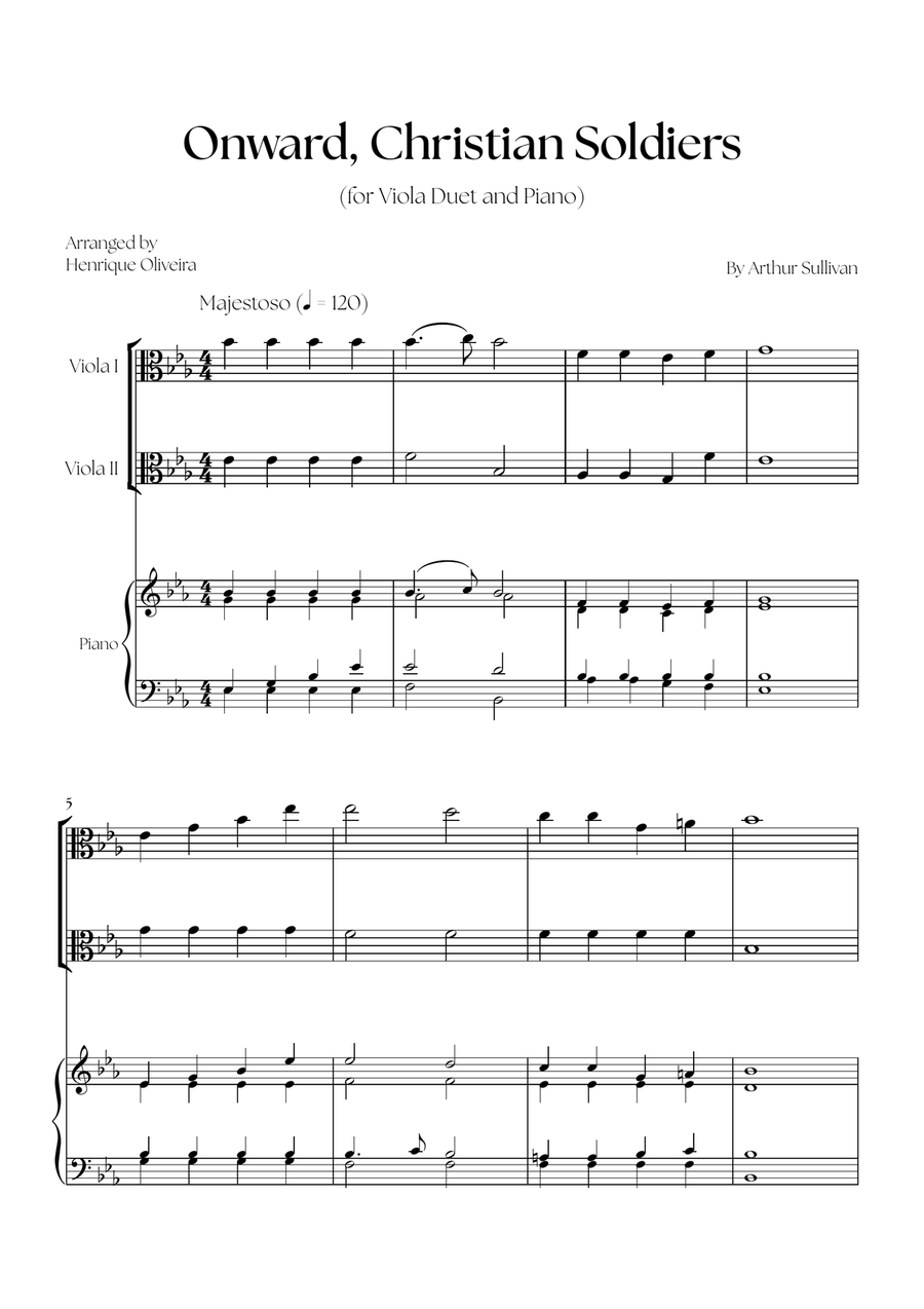 Onward, Christian Soldiers (Viola Duet and Piano) - Easy Level String Duet scores gallery preview page 1