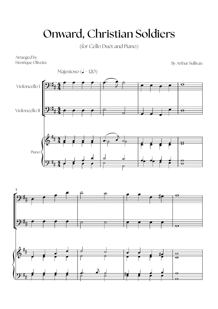 Onward, Christian Soldiers (Cello Duet and Piano) - Easy Level String Duet scores gallery preview page 1