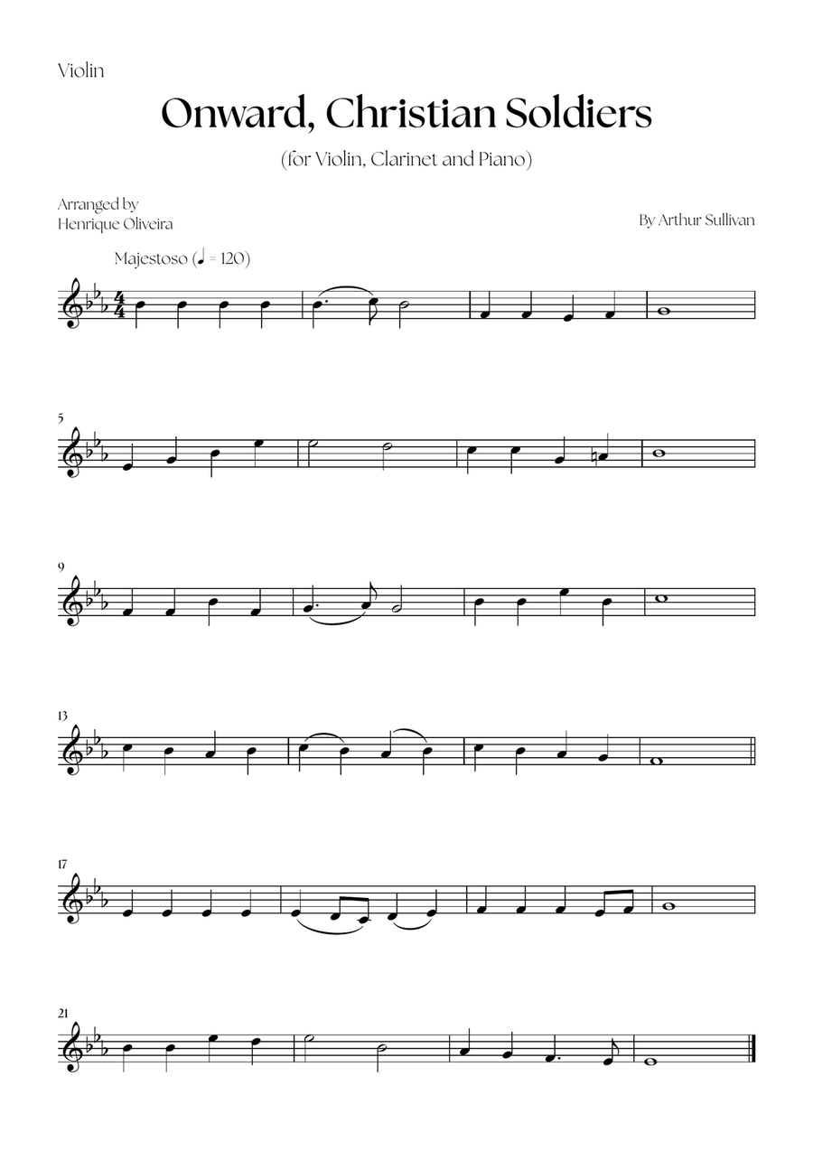 Onward, Christian Soldiers (Violin, Clarinet and Piano) - Easy Level B-Flat Clarinet scores gallery preview page 4