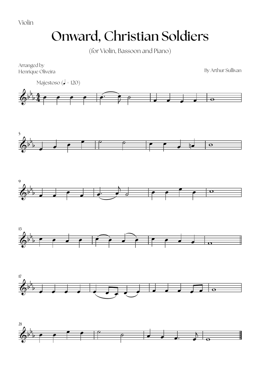 Onward, Christian Soldiers (Violin, Bassoon and Piano) - Easy Level Bassoon scores gallery preview page 4