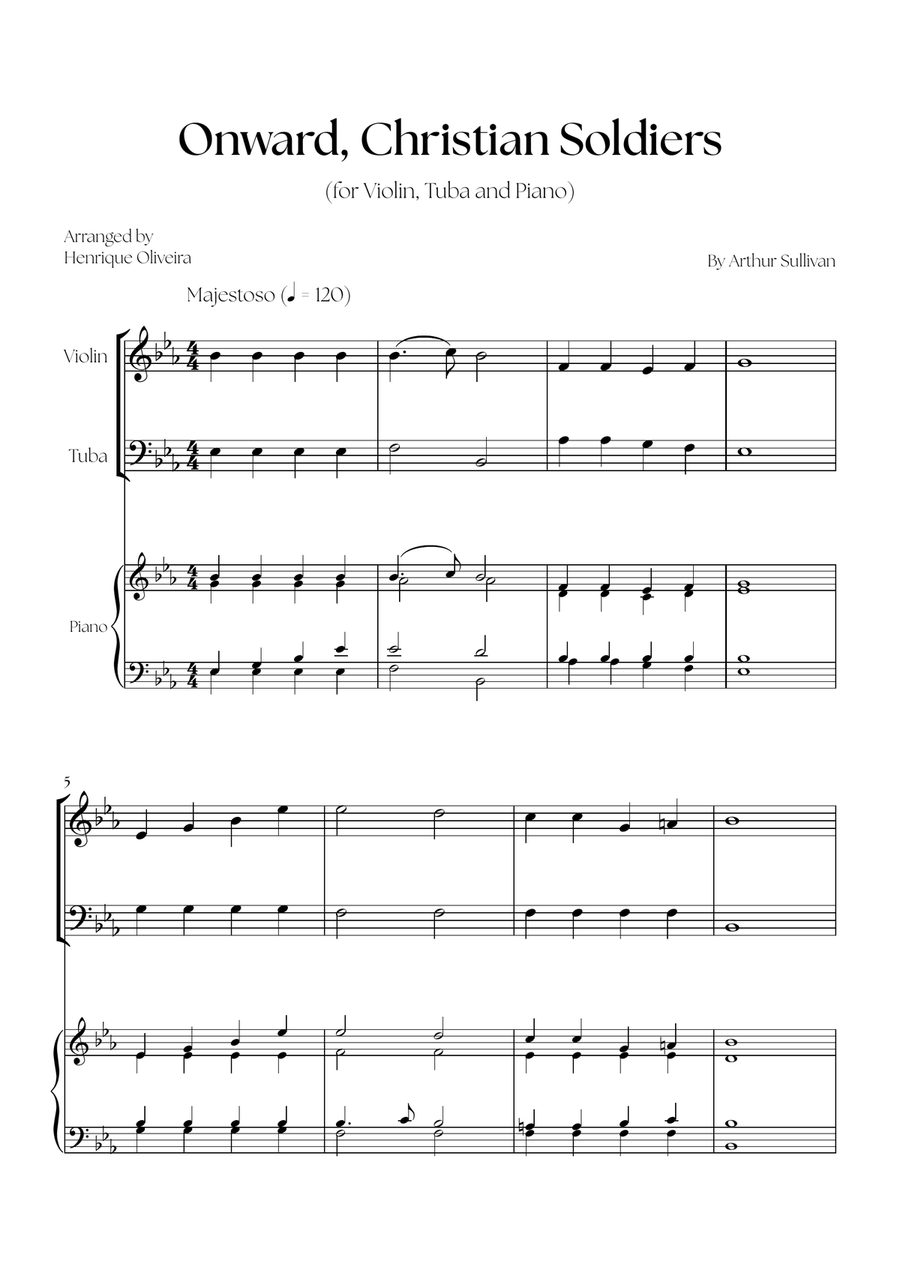 Onward, Christian Soldiers (Violin, Tuba and Piano) - Easy Level Tuba scores gallery preview page 1