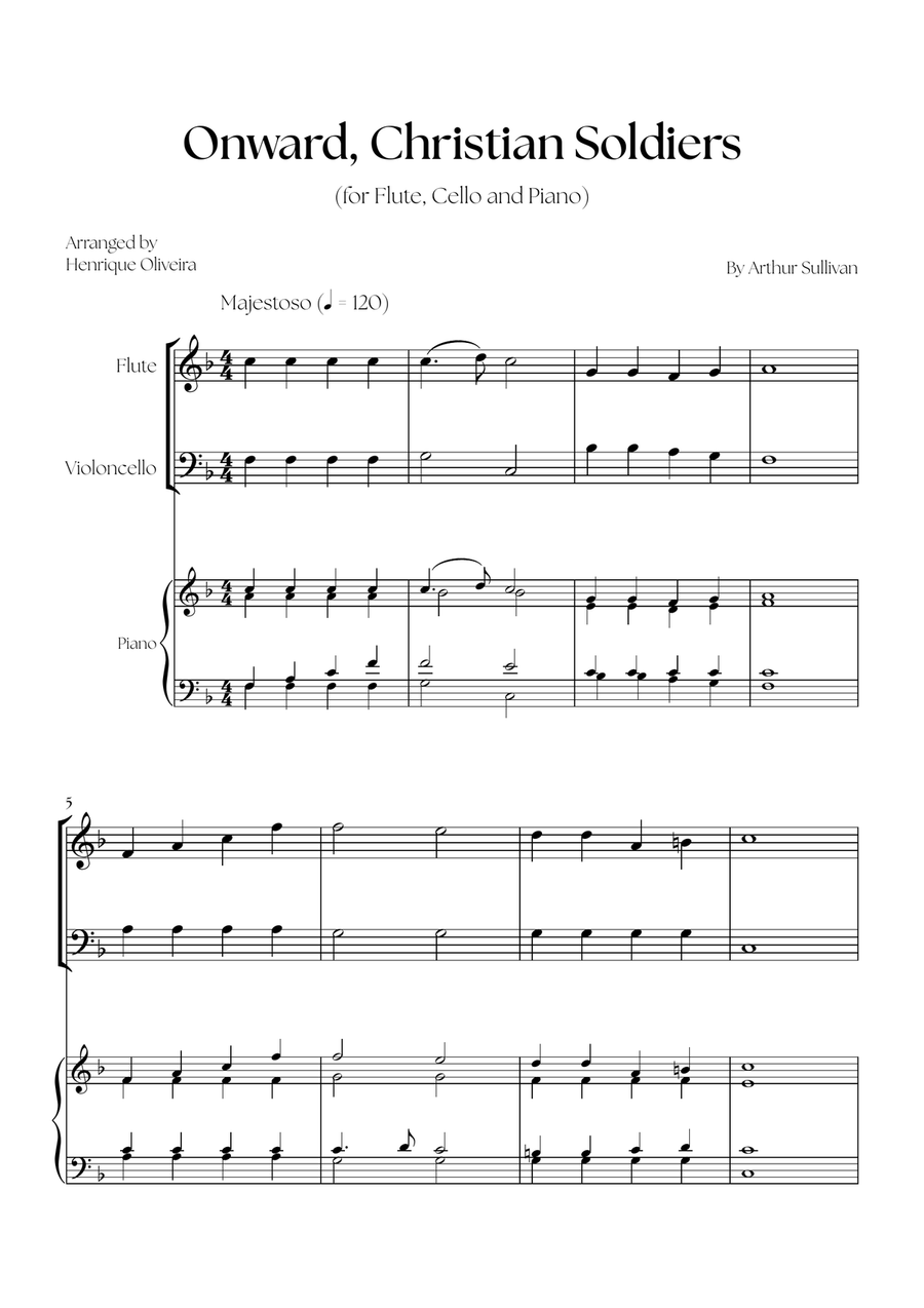 Onward, Christian Soldiers (Flute, Cello and Piano) - Easy Level Flute scores gallery preview page 1