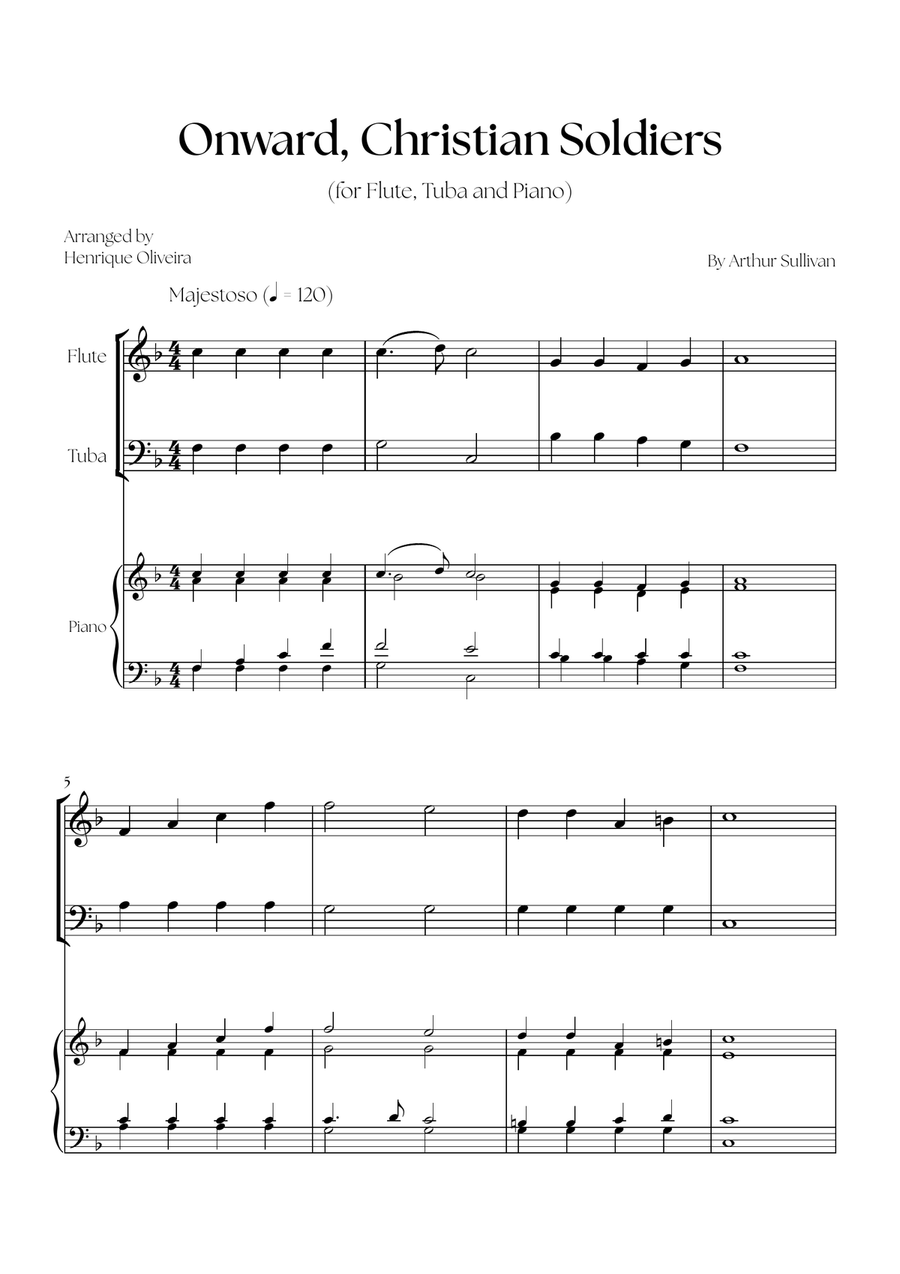 Onward, Christian Soldiers (Flute, Tuba and Piano) - Easy Level Flute scores gallery preview page 1