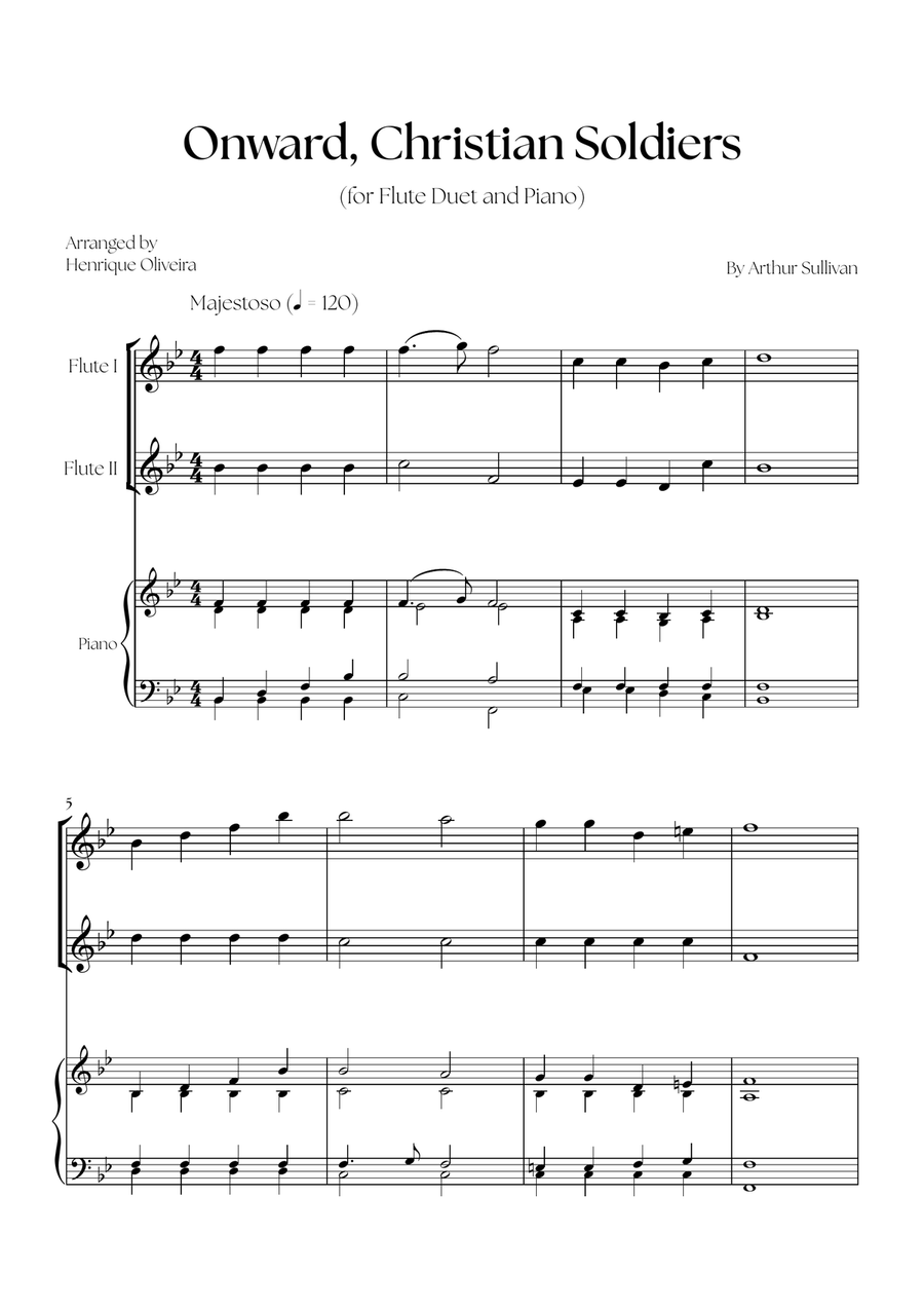 Onward, Christian Soldiers (Flute Duet and Piano) - Easy Level Flute Duet scores gallery preview page 1