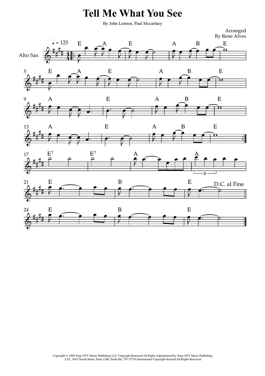 Tell Me What You See Tell Me What You See Alto Saxophone scores gallery preview page 1