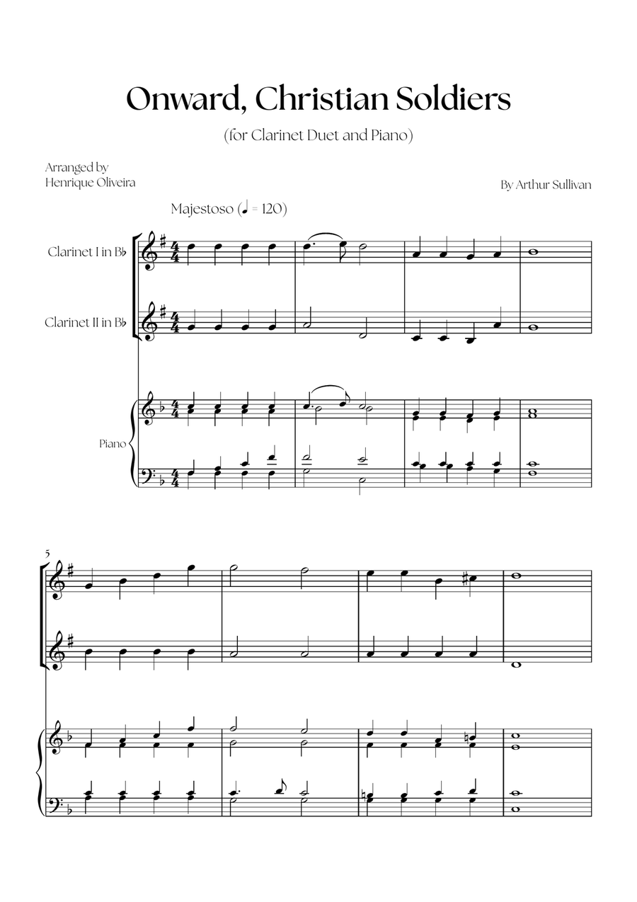 Onward, Christian Soldiers (Clarinet Duet and Piano) - Easy Level Clarinet Duet scores gallery preview page 1