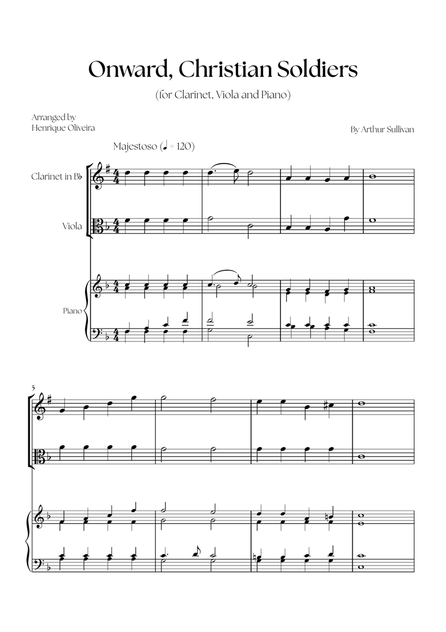 Onward, Christian Soldiers (Clarinet, Viola and Piano) - Easy Level B-Flat Clarinet scores gallery preview page 1