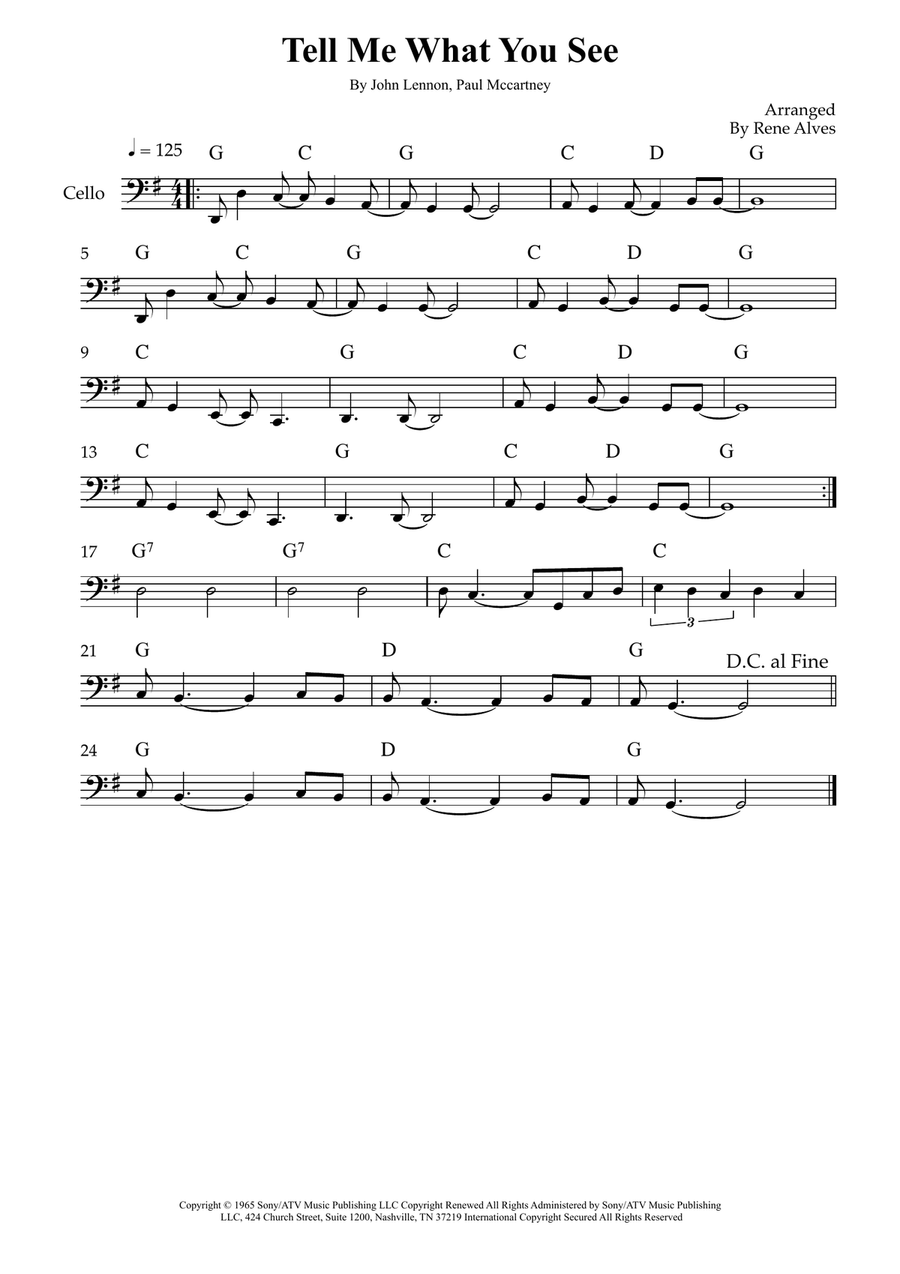 Tell Me What You See Tell Me What You See Cello Solo scores gallery preview page 1
