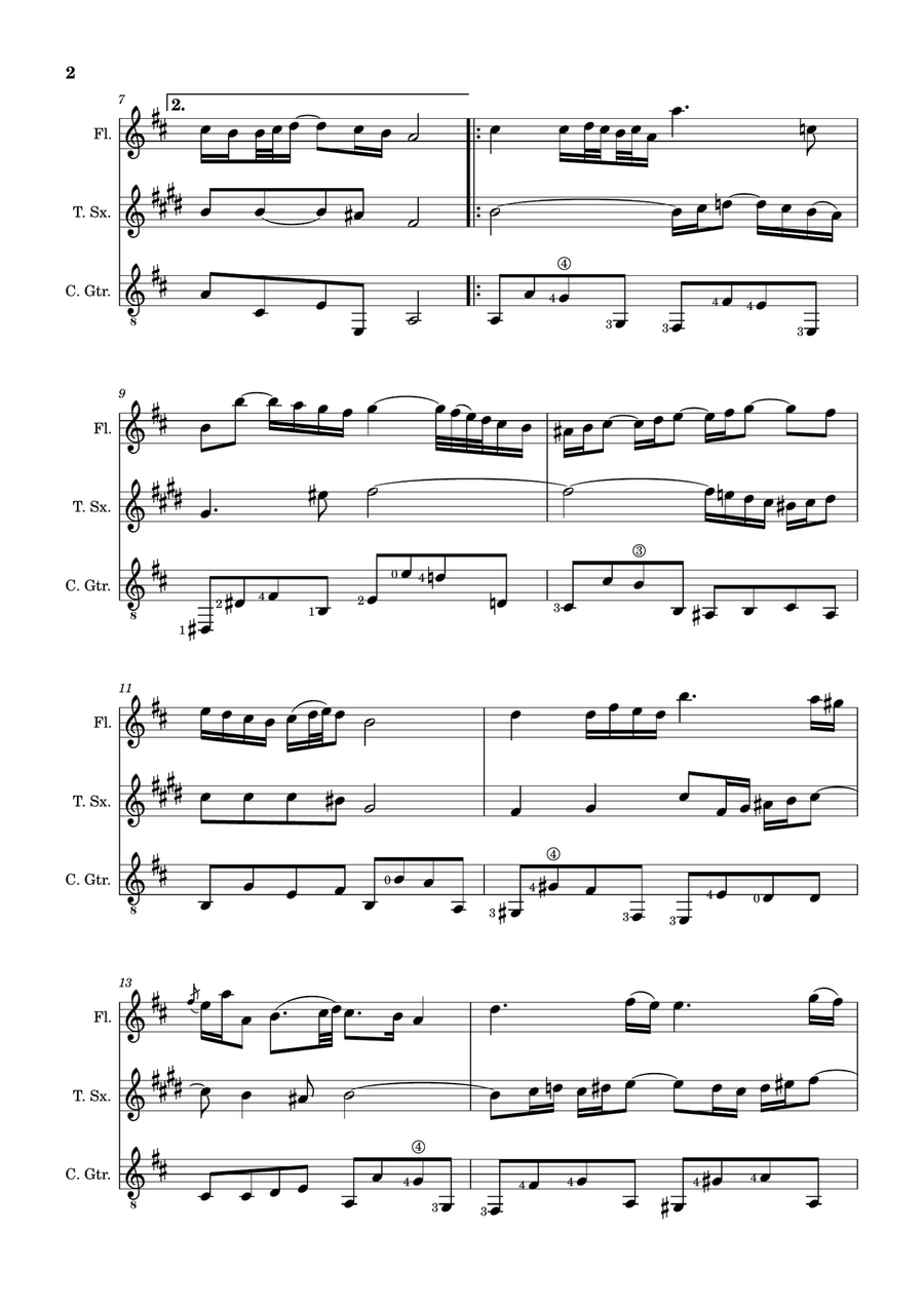Air on the G String. For Flute, T. Sax and Guitar. Score and Parts. Small Ensemble scores gallery preview page 2