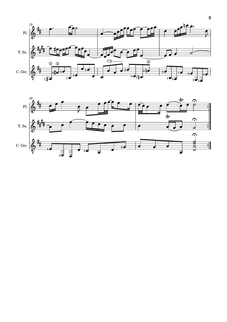 Air on the G String. For Flute, T. Sax and Guitar. Score and Parts. Small Ensemble scores gallery preview page 3