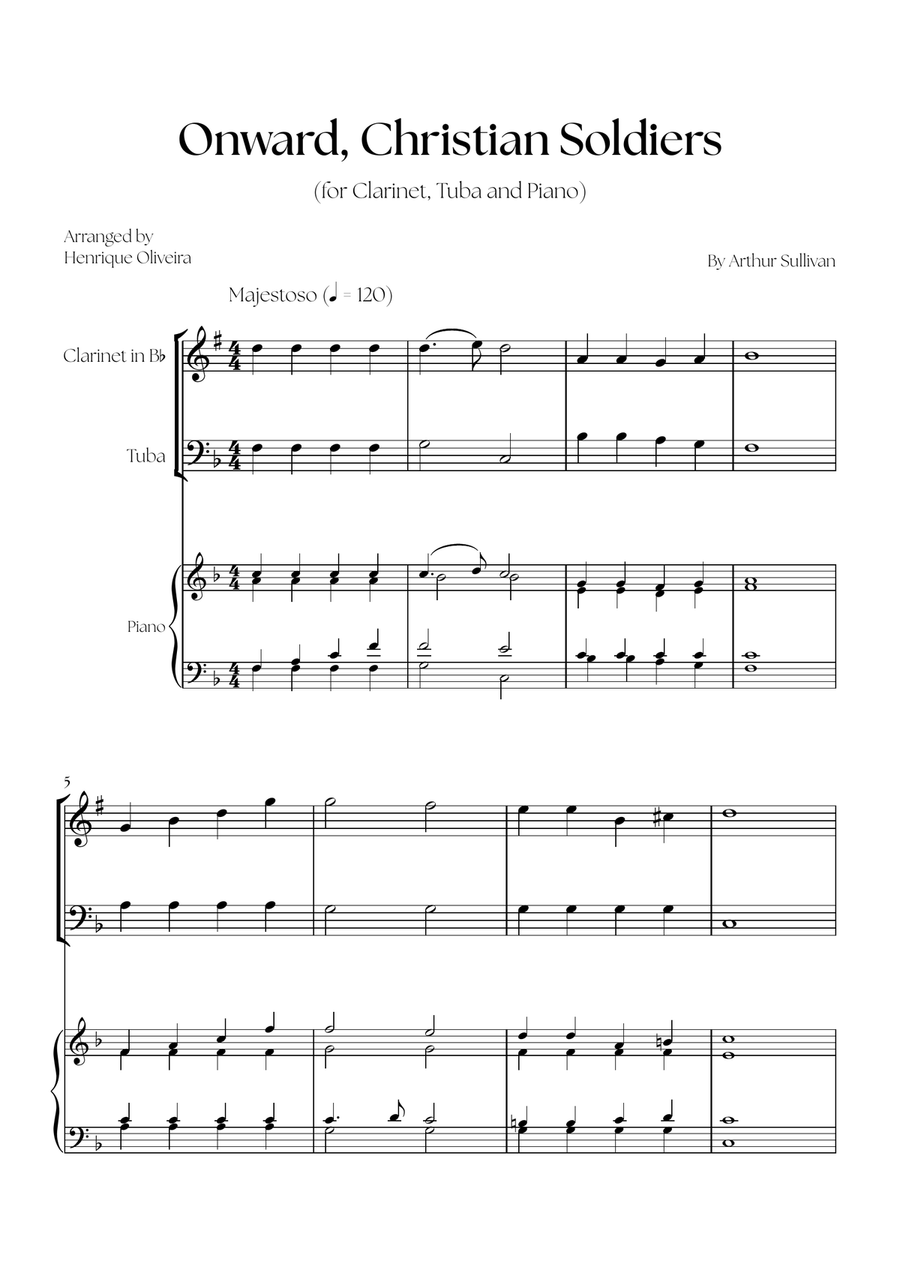 Onward, Christian Soldiers (Clarinet, Tuba and Piano) - Easy Level B-Flat Clarinet scores gallery preview page 1