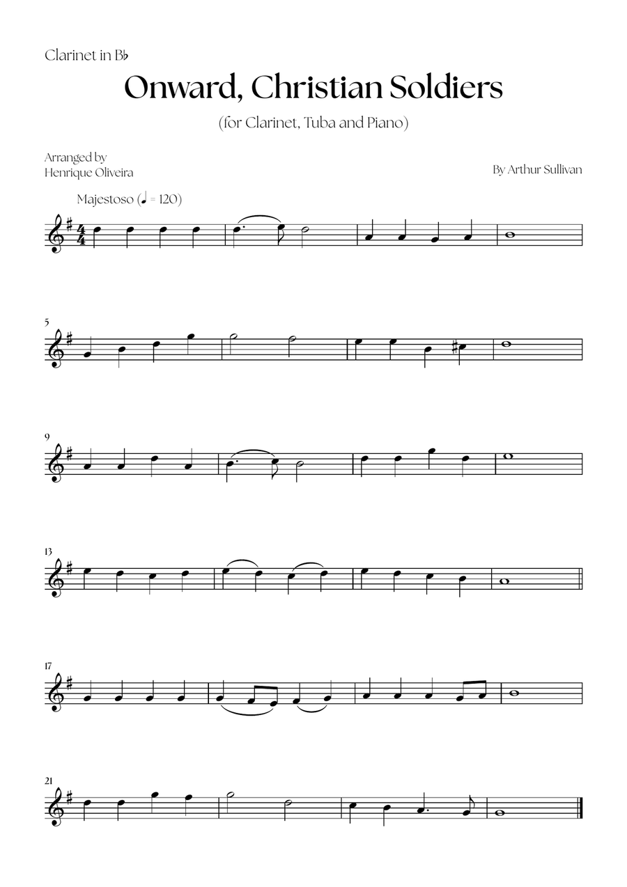Onward, Christian Soldiers (Clarinet, Tuba and Piano) - Easy Level B-Flat Clarinet scores gallery preview page 4