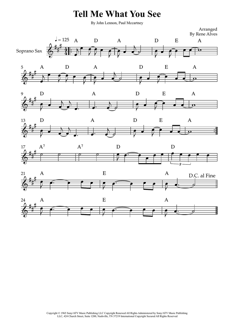 Tell Me What You See Tell Me What You See Soprano Saxophone scores gallery preview page 1