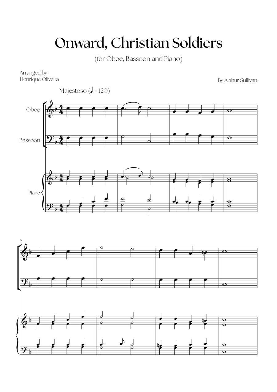 Onward, Christian Soldiers (Oboe, Bassoon and Piano) - Easy Level Woodwind Duet scores gallery preview page 1