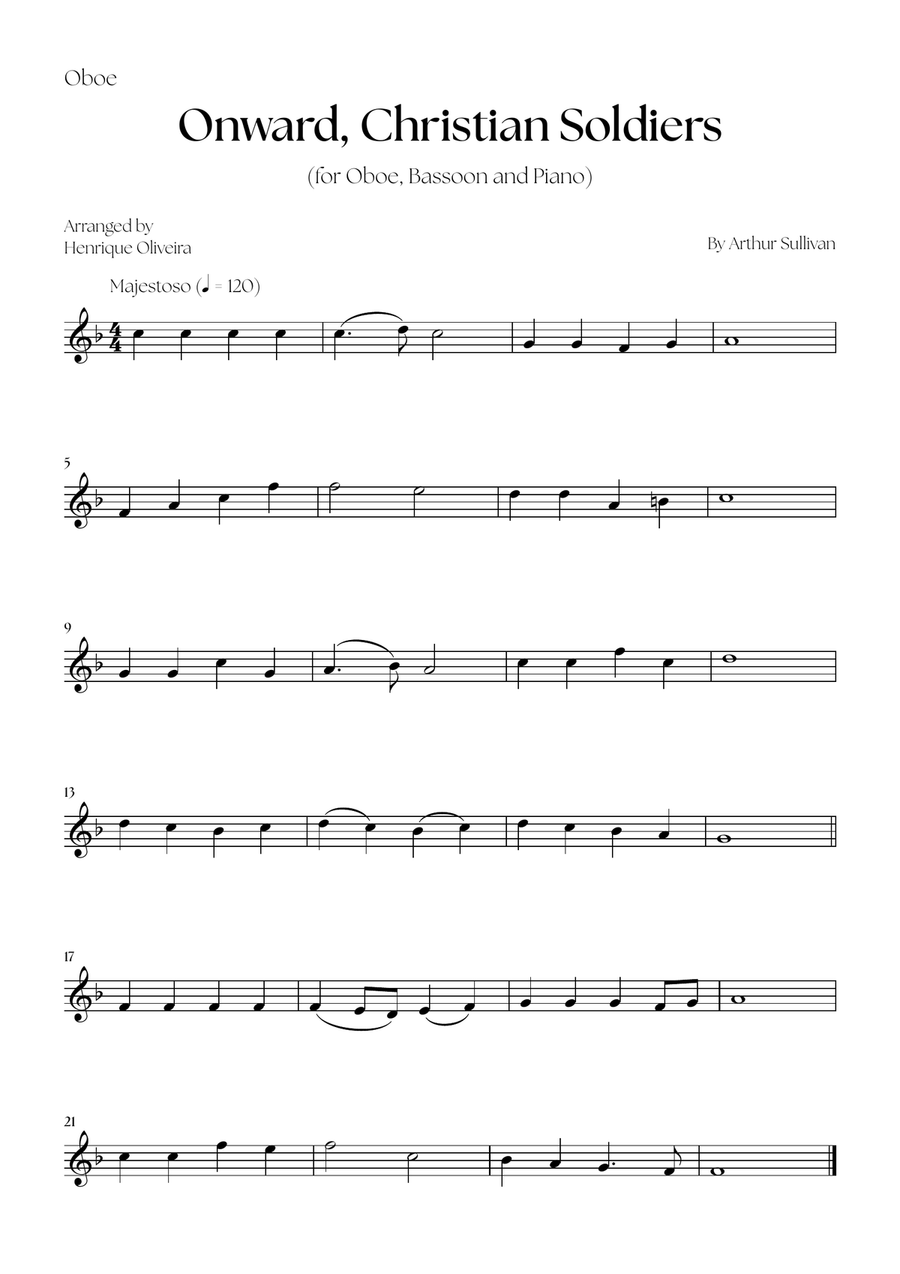 Onward, Christian Soldiers (Oboe, Bassoon and Piano) - Easy Level Woodwind Duet scores gallery preview page 4