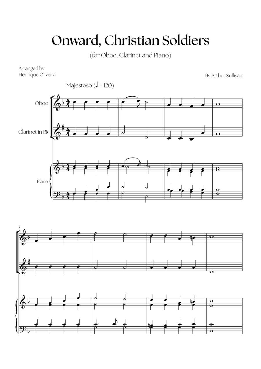 Onward, Christian Soldiers (Oboe, Clarinet and Piano) - Easy Level Woodwind Duet scores gallery preview page 1