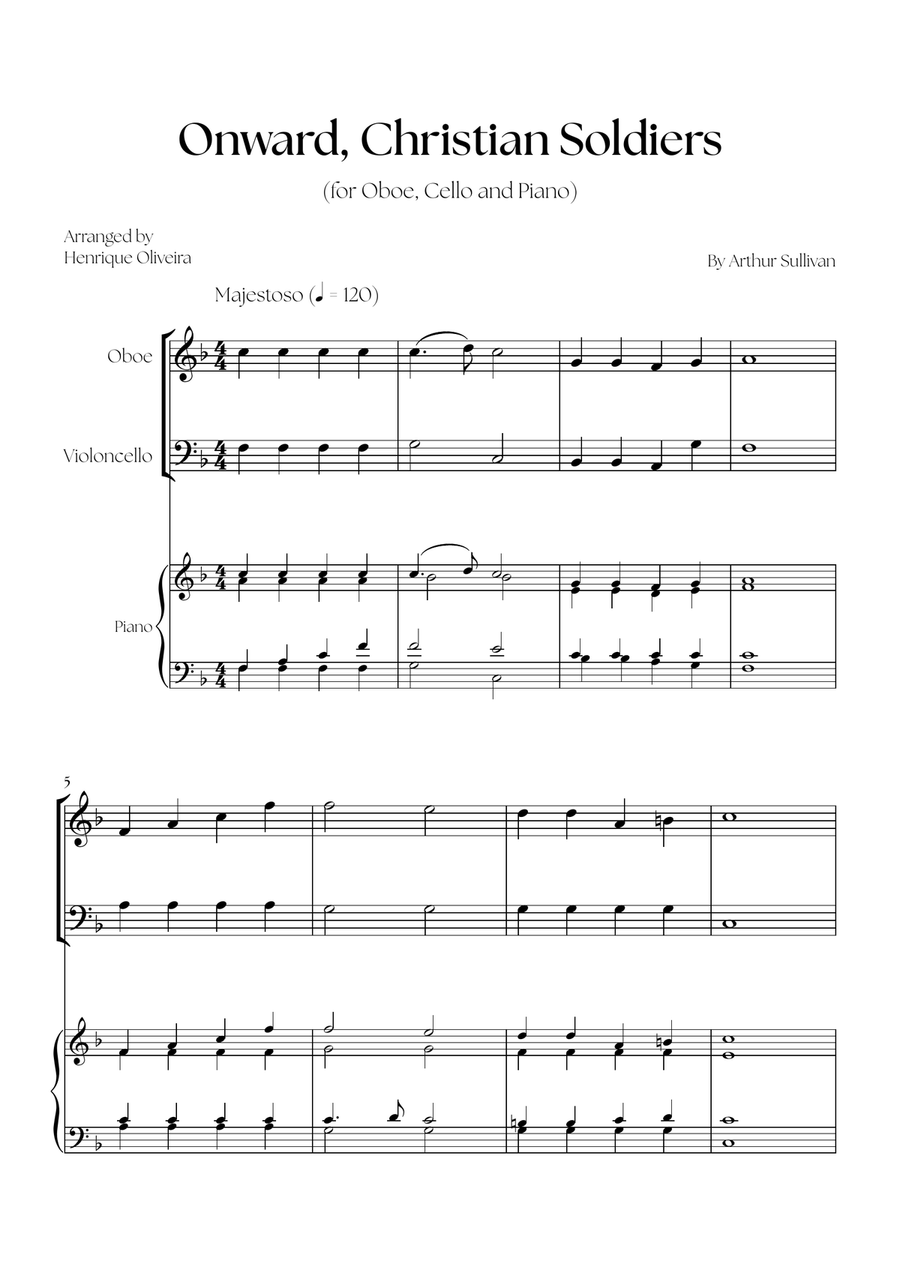 Onward, Christian Soldiers (Oboe, Cello and Piano) - Easy Level Oboe scores gallery preview page 1