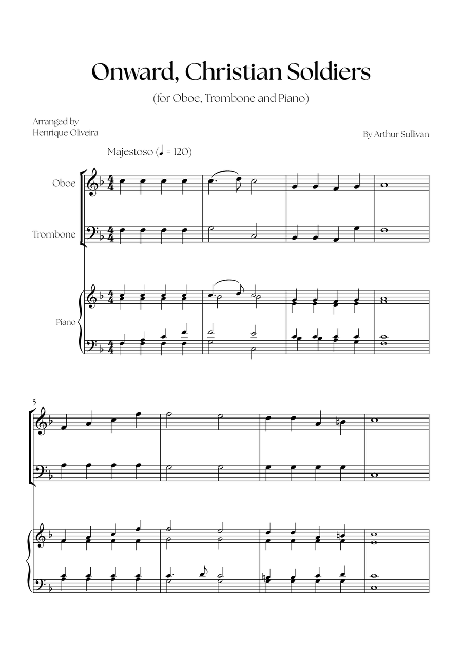 Onward, Christian Soldiers (Oboe, Trombone and Piano) - Easy Level Trombone Duet scores gallery preview page 1