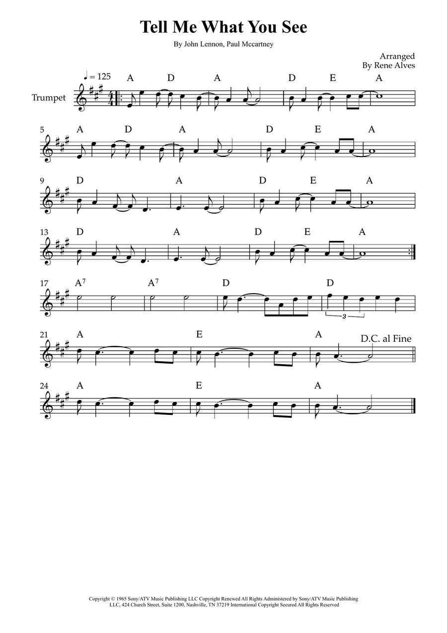 Tell Me What You See Tell Me What You See B-Flat Trumpet scores gallery preview page 1
