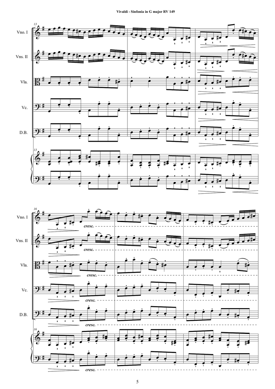 Vivaldi - Sinfonia in G major RV 149 for Strings and Cembalo Chamber Orchestra scores gallery preview page 5