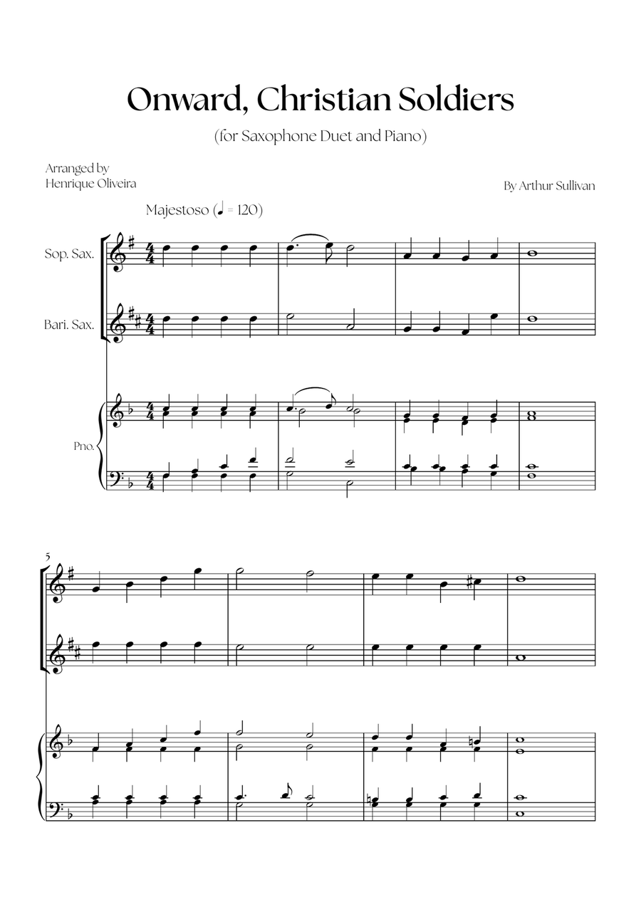 Onward, Christian Soldiers (Saxophone Duet and Piano) - Easy Level Woodwind Duet scores gallery preview page 1