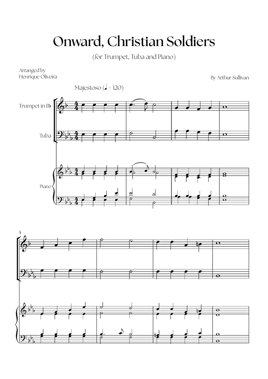 Onward, Christian Soldiers (Trumpet, Tuba and Piano) - Easy Level Brass Duet scores gallery preview page 1